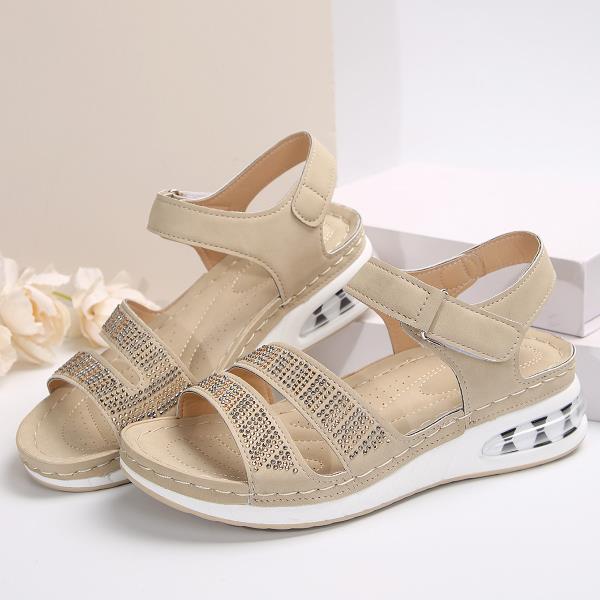 Fashion Beige Heeled Sandals Fashion Womens Shoes 2025 Muffins shoe Clogs Wedge Large Size Black Rhinestone Thick Luxury Flat New Girls