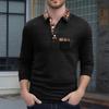 Men's Casual Solid Color Checkered Patchwork Pocket, Lapel, Long Sleeved Sport