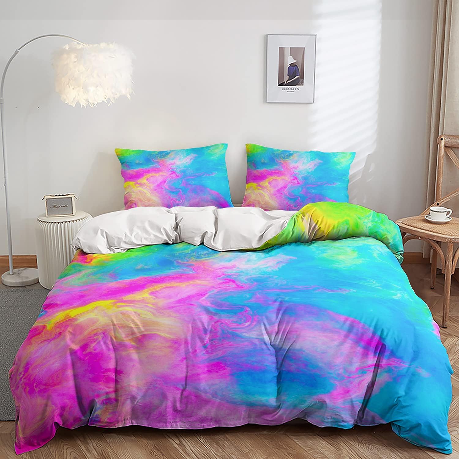 

Kids Tie Dye Hiphop Style Bedding Set Colorful Twin Size Gypsy Comforter Cover 3 Piece With 2 Pillow Shams Duvet Cover 90X200cm
