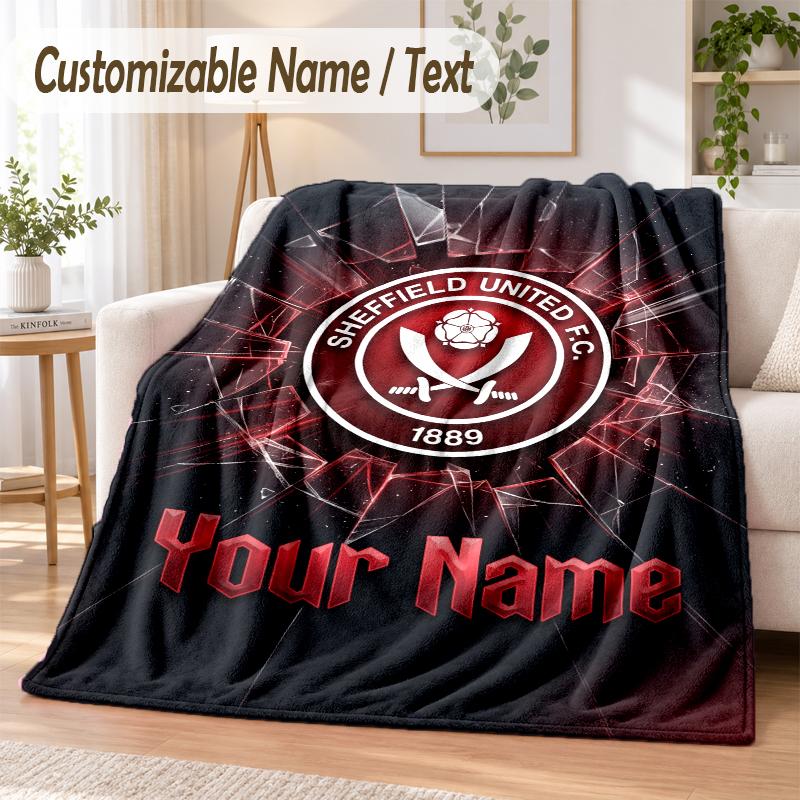 Custom Text Flannel Blanket Sheffield United FC Print Warm Cozy Blanket Home Sofa Bedding
