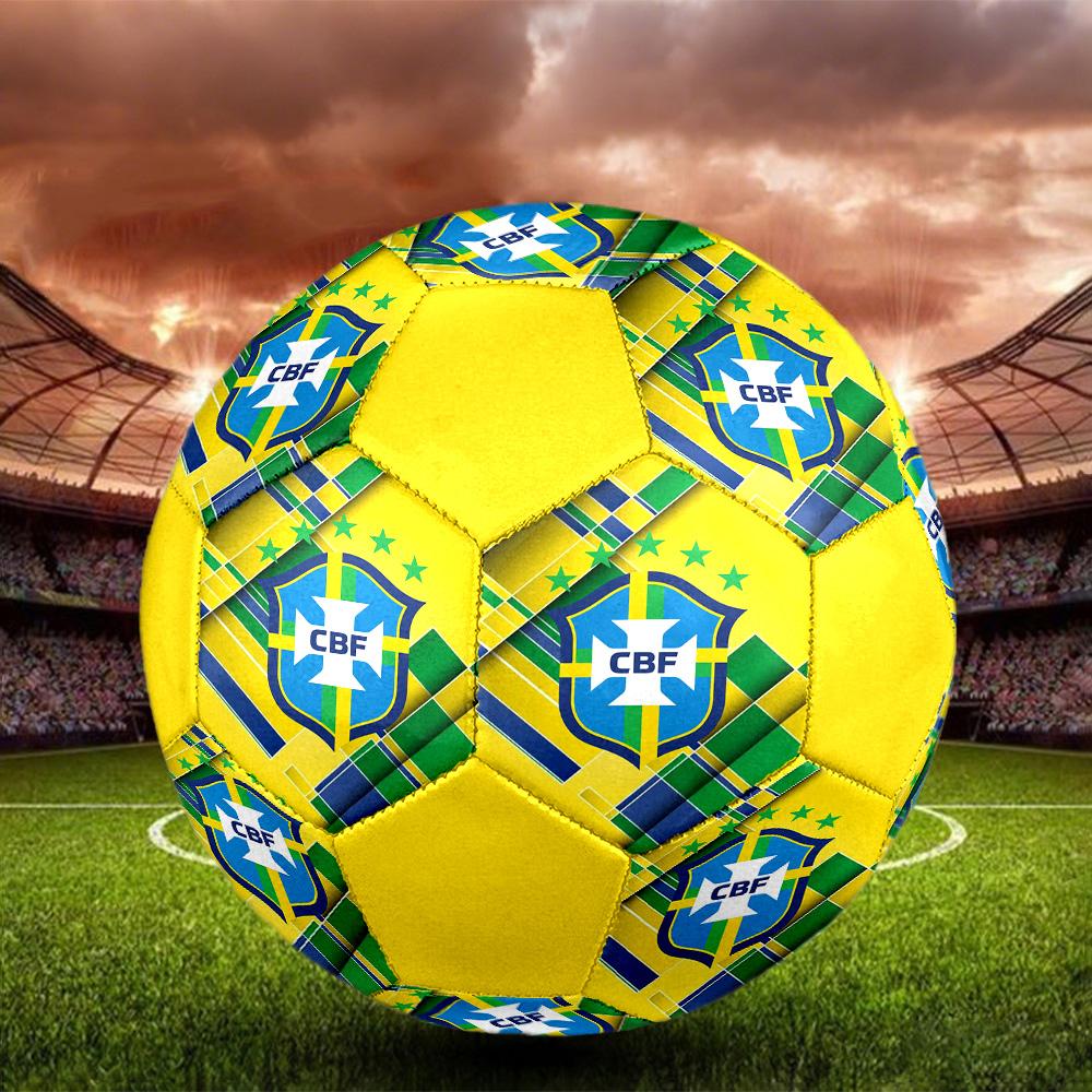 Pallone da Calcio Indoor CBF Brasile Colorato Per Tutte le Età Misura 5 Cucito a Macchina PVC Pronto per la Competizione Resistente Alto Rimbalzo