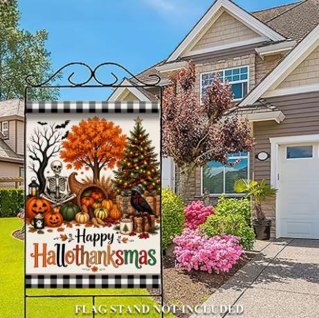 2D Flat Printing Garden Flag, Thanksgiving Halloween Christmas Flax Garden Flag, Holiday Yard Banner, Fall Decor, Garden Flag