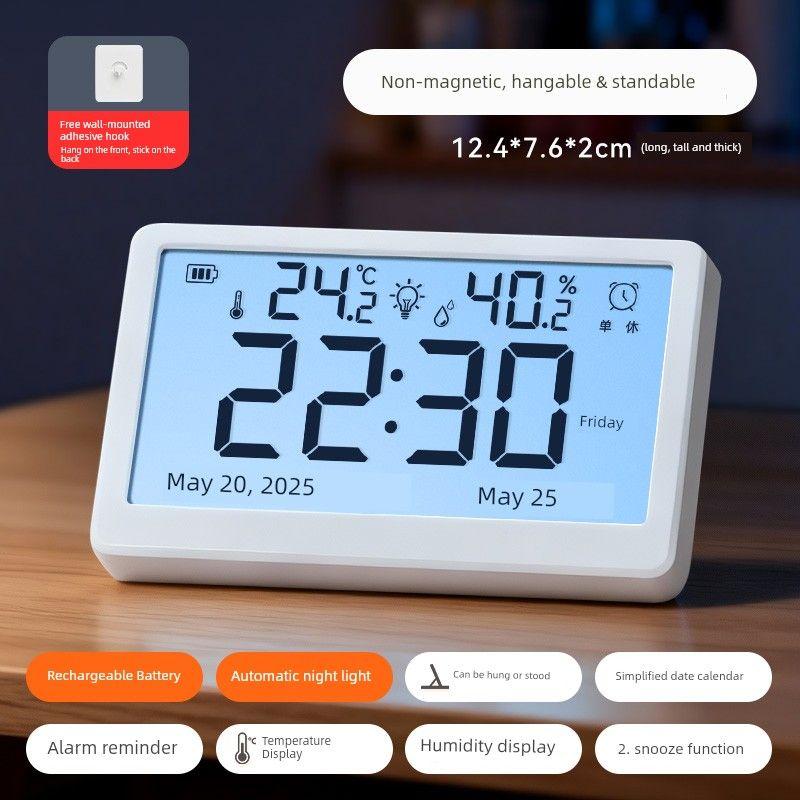 

Night Light Temperature Indoor Home Living Room Calendar Electronic Watch Temperature and Humidity Meter Digital Display Time Magnetic Suction [No Magnetic Suction] White-Charging