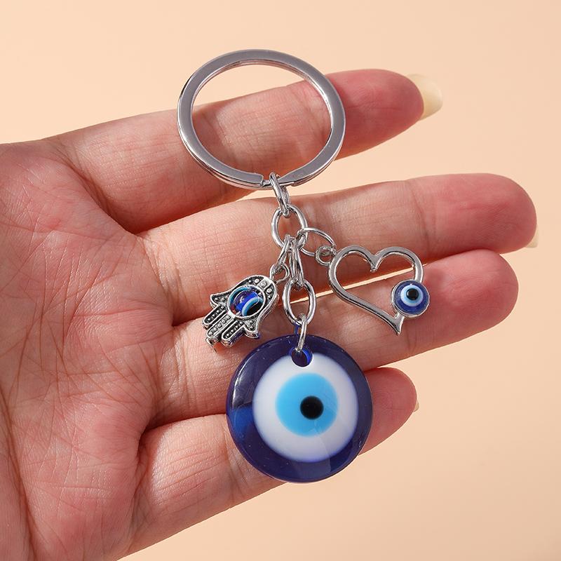 Vintage Turkish Lucky  Evil Eye Keychain Hamsa Hand Key Rings for Men Women Key Holder Handbag Pendants DIY Jewelry Gifts