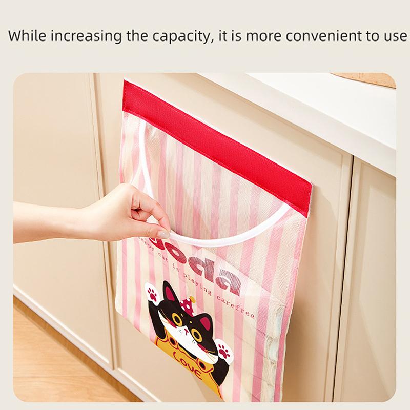 Wall Mounted Large Capacity Storage Bag Kitchen Garbage Bag Clutter Organizer Velcro Storage Pocket Multi-Purpose High Elastic