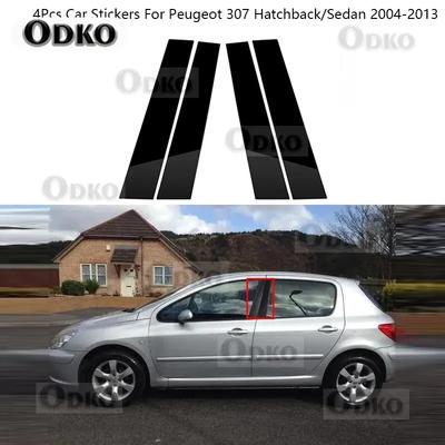 4Pcs/Set Carbon Fiber Black Pillar Post Cover For Peugeot 307 Hatchback/Sedan 2004-2013 Door Trim Window Molding Car Stickers