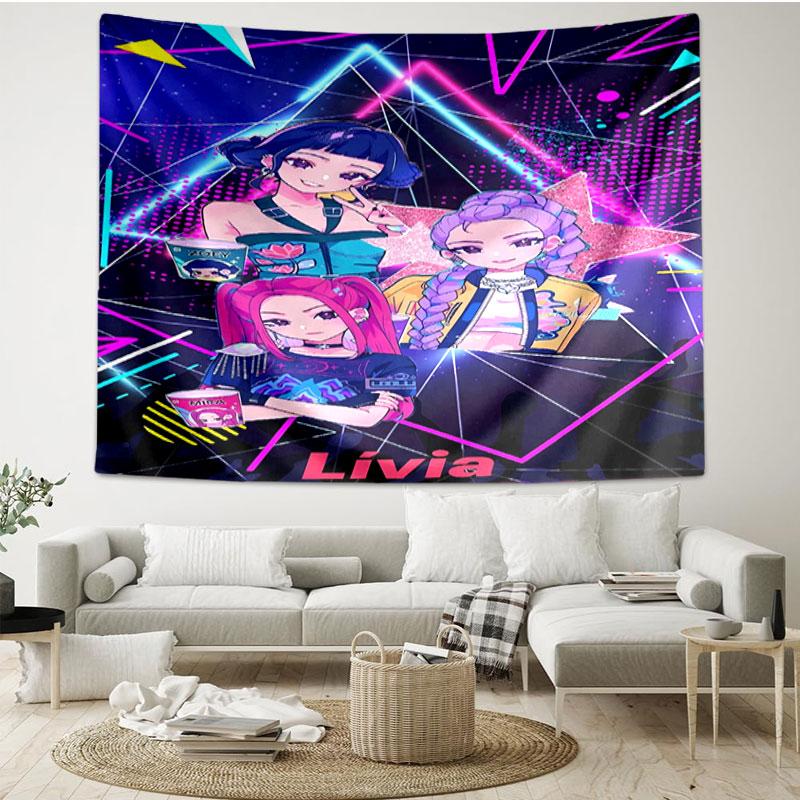 KPop Demon Hunters Print Tapestry - Portable Wall Decor Cloth, for Home, Dorm, Travel, Bedroom, Living Room - Ideal Birthday Housewarming Gift