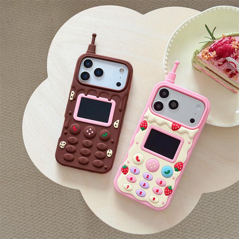 3D Cartoon Cream Chocolate Telephone Antenna Design Soft Silicone Phone Case For iPhone 17 16 15 14 13 18 Pro Max Shockproof Cover