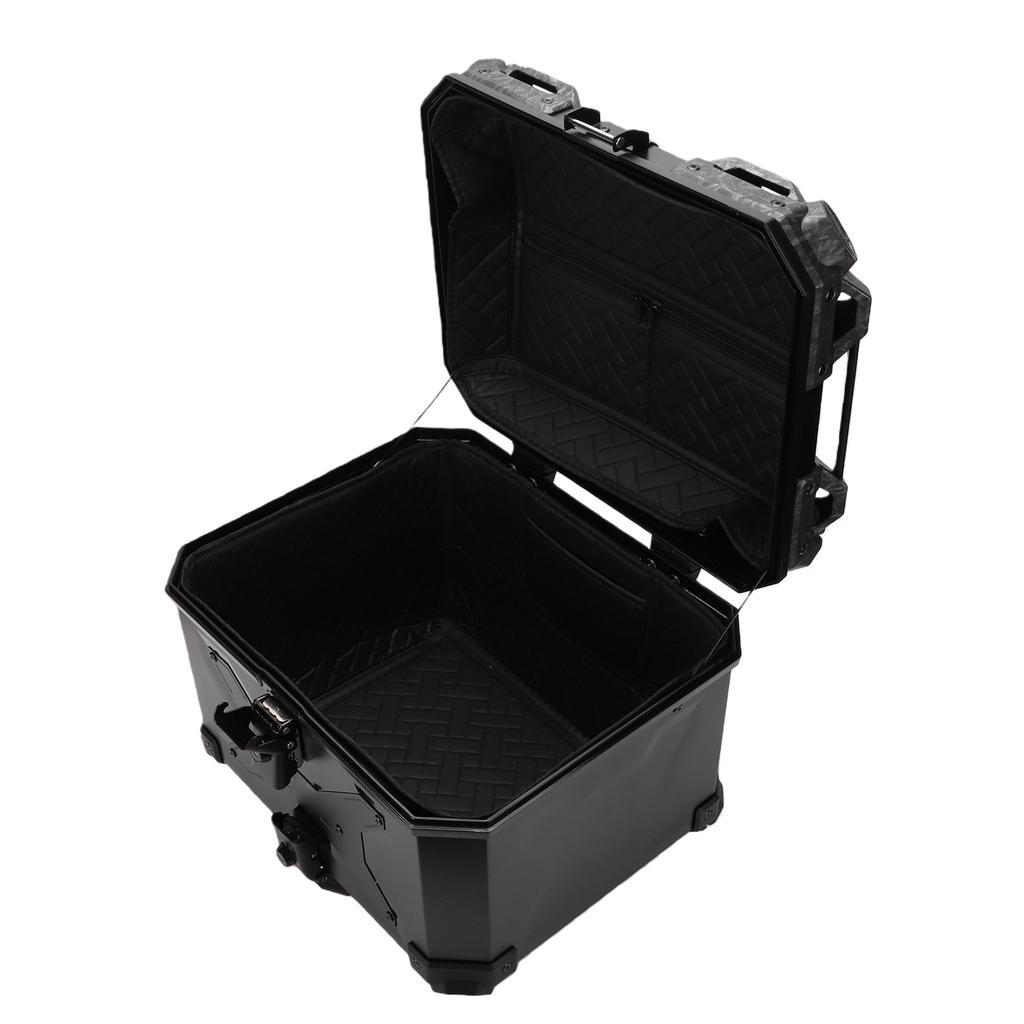 Motorcycle Top Case 45L Aluminum Alloy Handle Water Proof Anti Theft Lock System Universal Black
