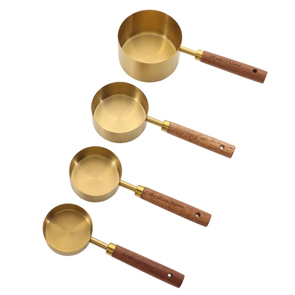 4 Pezzi Cucchiaio Dosatore Caffè con Manico in Legno Oro Argento Strumento per Cottura Gelato Zucchero Sale Spezie