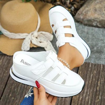 Modische Sandalen für Damen, einfarbig, runde Zehenpartie, Plateauabsatz, Hausschuhe, lässige Sportsandalen