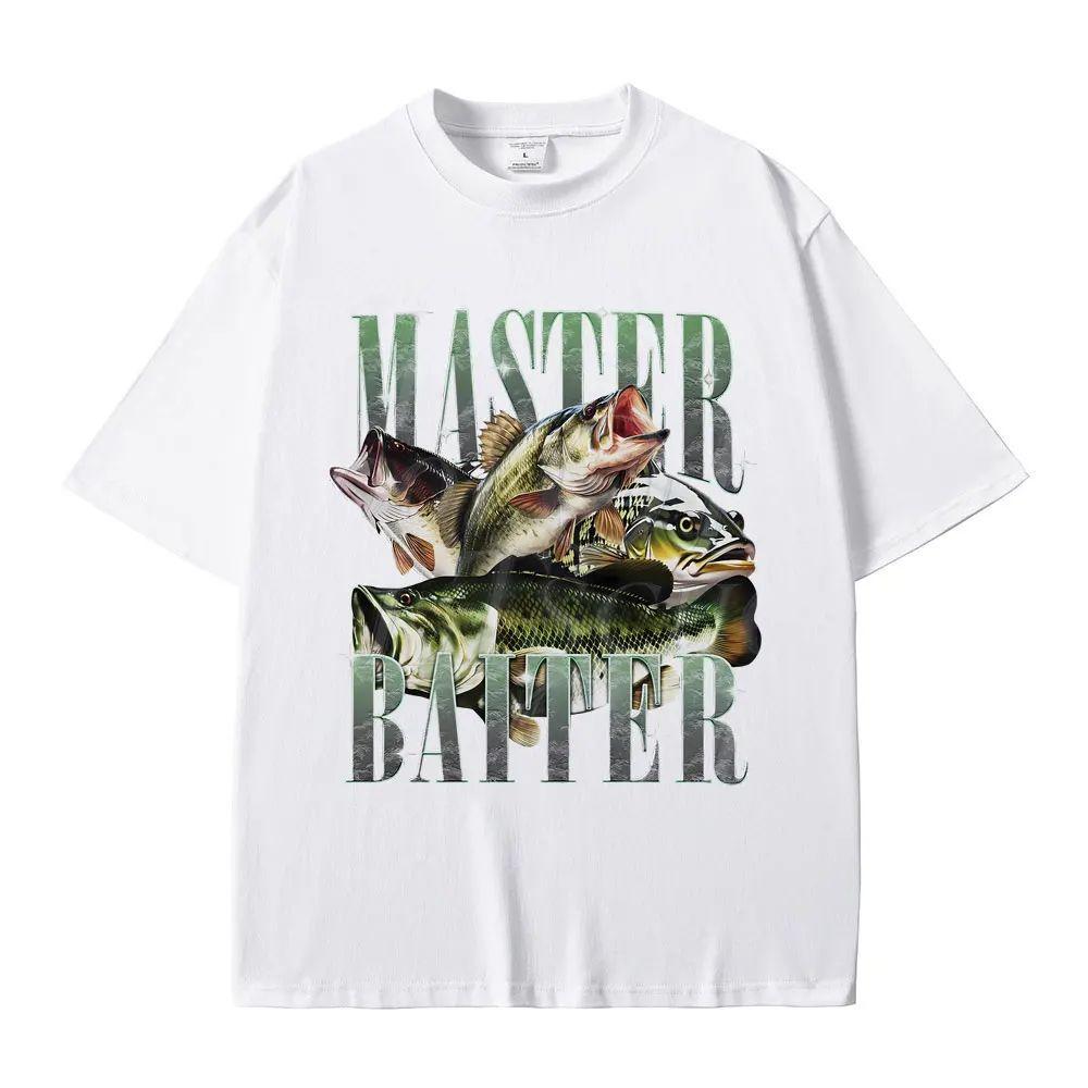 Funny Meme Graphic Tshirts Master Baiter Bass Fishing Fisher Top Casual Cotton Tshirt Short Sleeve Vintage Y2k T Shirts Unisex