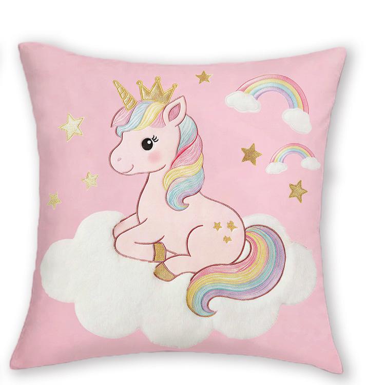 

1/4pcs Unicorn Themed Pink Throw Pillow Covers Rainbow Moon Star Kids Room Decor Cushion Cases Cushion cover 45x45cm-1pcs