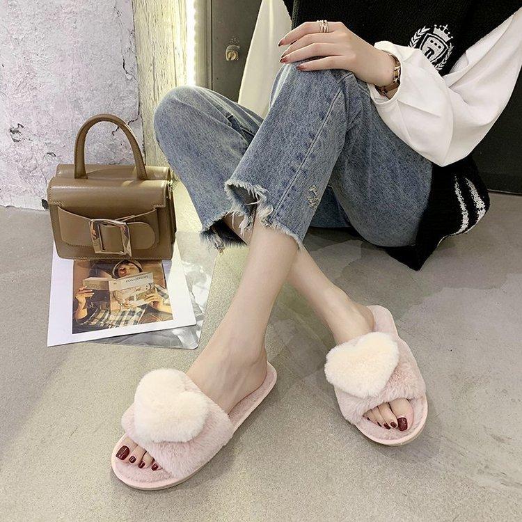 Women's Summer Casual Shoes 2026 Fashion Love Hairy Home Slippers Net Red Thick Bottom Open Toe One Word Female Slippers