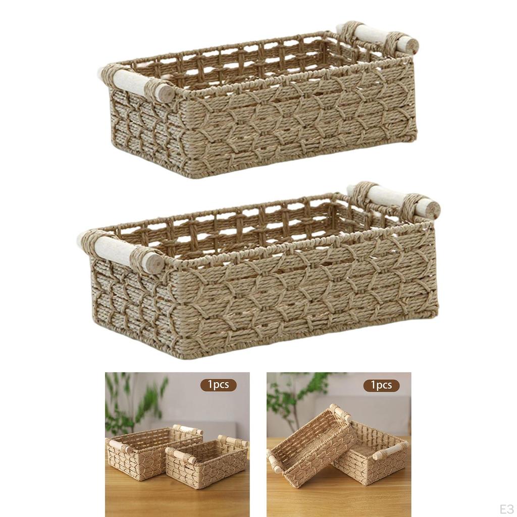Handmade Storage Basket Made of Paper Rope And Natural Wood Organizer Tray for Cosmetics
