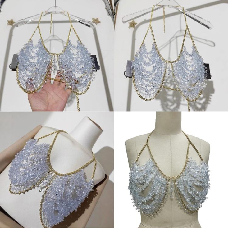Beaded Body Chain Bra Multilayer Beads Chest Chain Body Accessories Jewelry for Women Girls Nightclub Raves Body Jewel