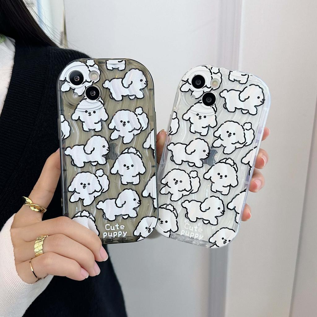 White Puppy Wavy Relif Non -Slip Shell For Iphone 14 Plus 13 Promax 11 12 Pro Max Soft Silicone Cute Cartoon Phone Case