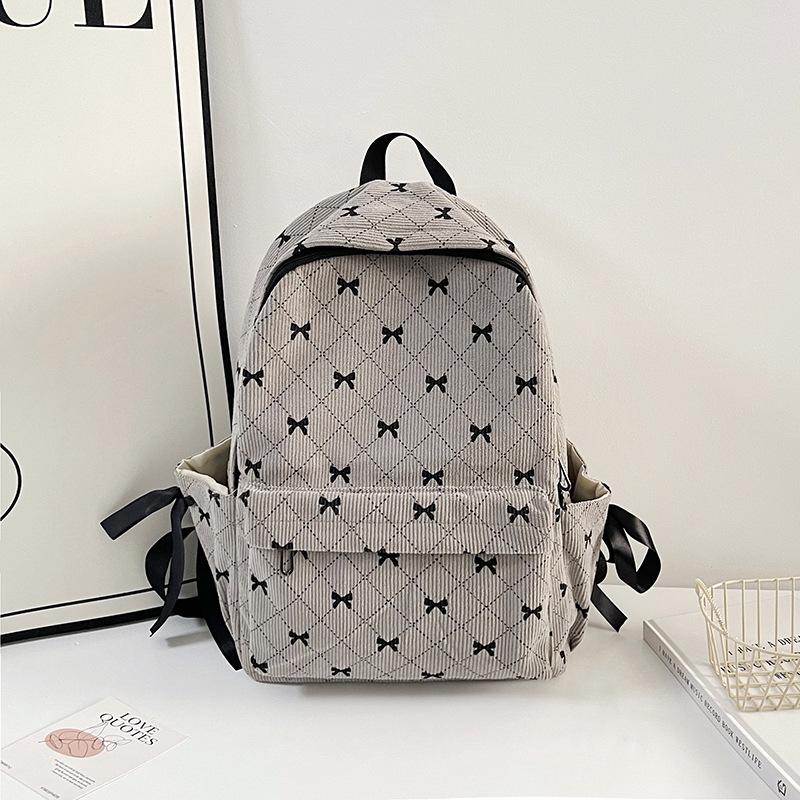 Schoolbag School Bag Female Junior High School College Student Corduroy Backpack Girl Solid Color Printed Velvet Backpack Storage