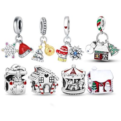Copper Christmas Charm Series Colorful Zirconium Snowflake Christmas Hat Beads For Women'S Bracelet Jewelry Gift
