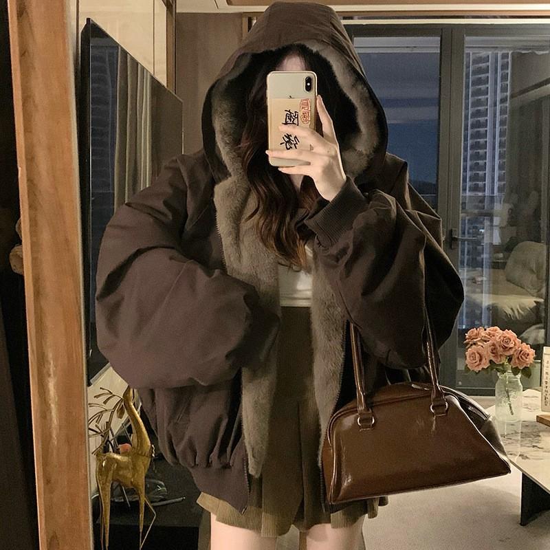 Unisex Reversible Hooded Puffer Jacket Winter Warm Thick Cotton Coat Men Women Teens