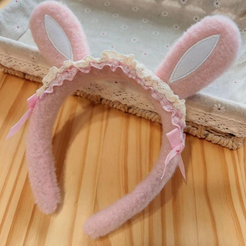 Girl Rabbits Headbands Bowknot Bear Furry Headwear Hairbands Fun Headwear