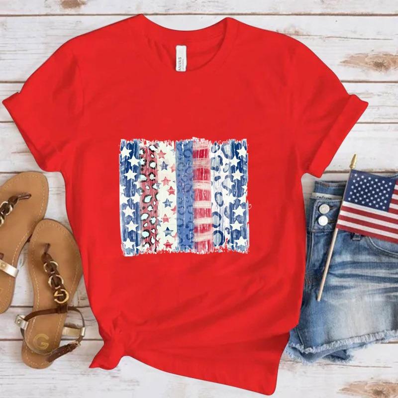 Summer Women's Flag Pattern Casual Fashion Pure Cotton Short Sleeved Top T-Shirts Women’s