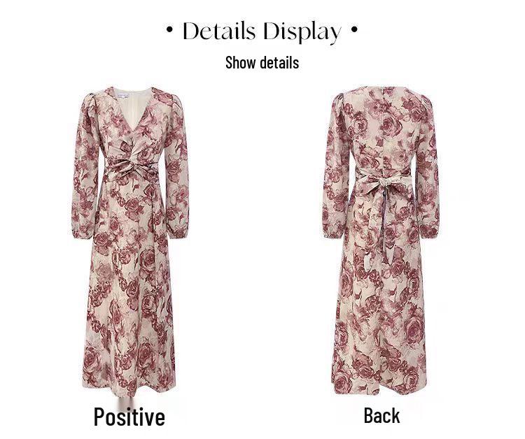Elegant French Floral Print Cross Strap Dress for Women - Slimming Base Layer in Light Mature Style