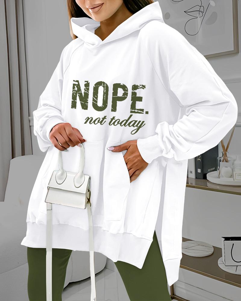2024 Women's Casual Hooded Print Sweatshirt & Slit Pocket Pants Set - European/American Style