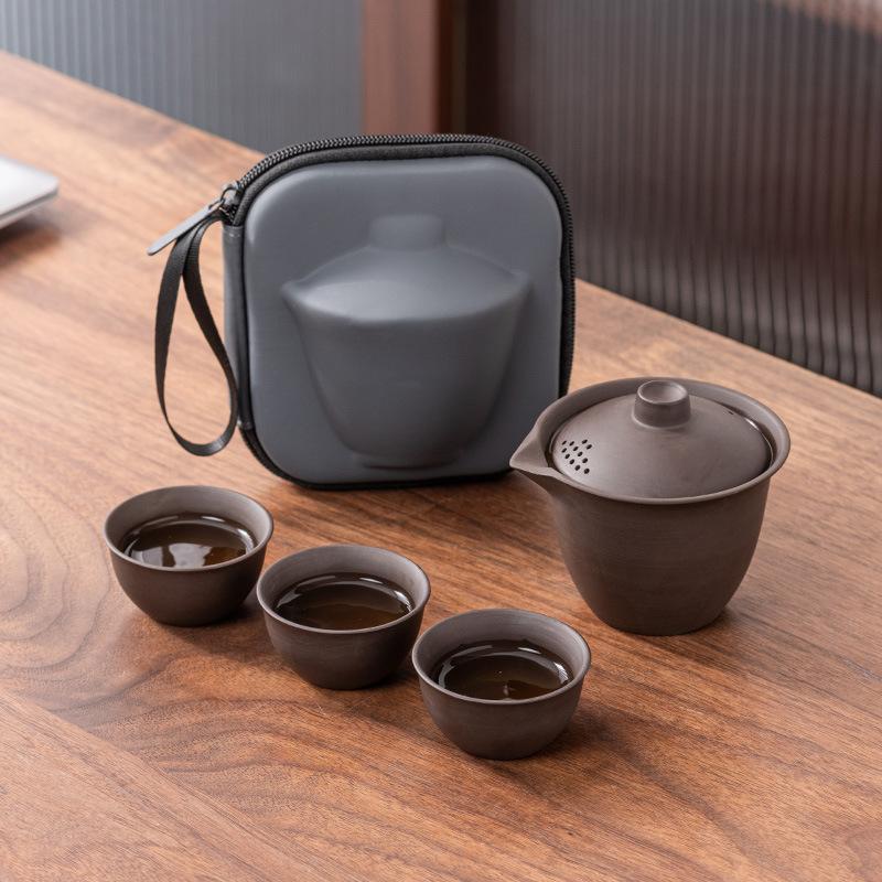 Travel tea set Kuaike cup one pot three cups teapot teacup portable simple Kung Fu purple sand outdoor tea maker