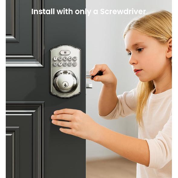 Veise Fingerprint Door Lock, Keyless Entry, Auto Lock, Electronic Keypad Deadbolt for Front Door, Biometric, Anti-Peeking Password, Easy Install,