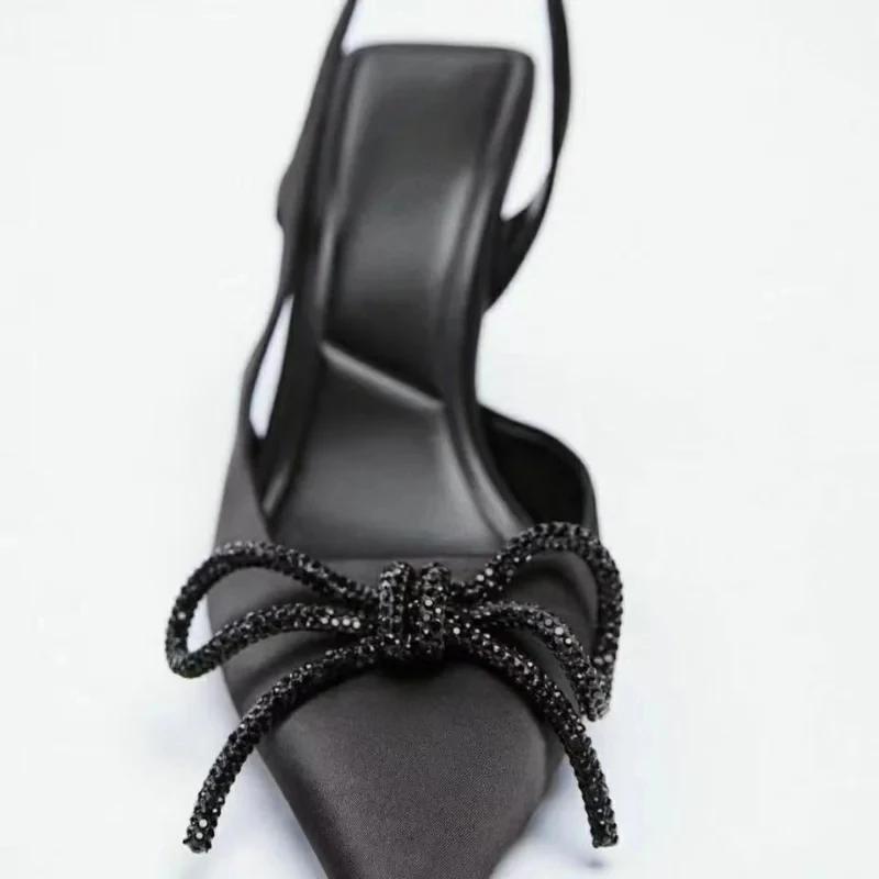2025 Damen High Heels Glitzernde Schleife Sandalen Spitzschuhe Damenschuhe Elegante Pumps für Damen Muller Party Nachtclub Zapatos Mujer