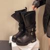 Fashion Large Size 35-42 Women Retro Belt Buckle Venom Boot Soft Bottom Motorcycle Boot Women Slope Heel Punk Fad Long Boots Botas Mujer