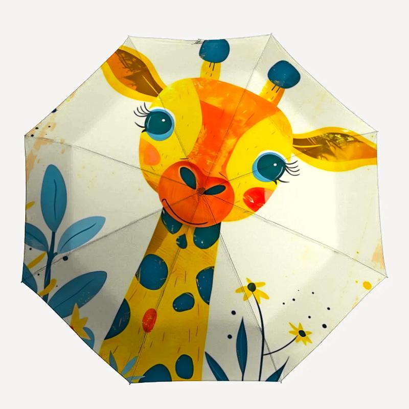 

1pc Giraffe Flowers Fashionable Automatic Opening/Closing Folding Umbrella with 8 Bones, Windproof Portable, Daily Use129
