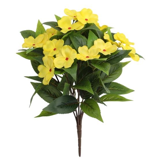 8 Bundles Artificial Impatiens Flowers for Outdoors UV Resistant Faux Impatiens Bushes Fake Silk Shrubs with Stake for Outside Front Porch Garden