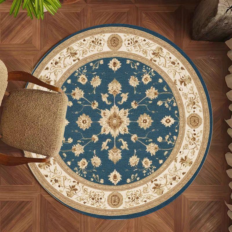 Okrągła wycieraczka w stylu perskim Łatwa w pielęgnacji antypoślizgowa mata dywanik przyłóżkowy do wejść do sypialni Dywan do salonu Dekoracja domu w stylu vintage