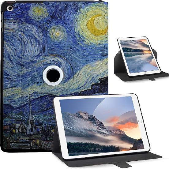 Rotating Case for iPad 9.7 Inch 6th Generation 2018, iPad 5th Generation Case 2017, Multi-Angle Viewing Stand Cover with Auto Sleep/Wake for Apple Starry Night