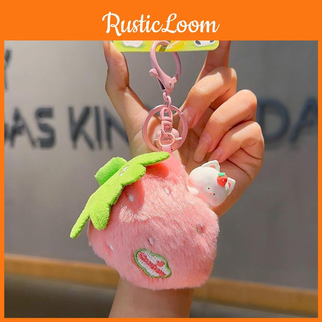 Creative Carrot Strawberry Bamboo Cat Plush Doll Pendant Keychain For Gift