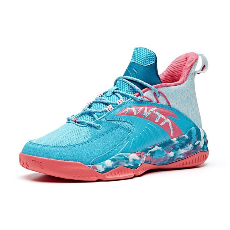 new Anta Rhomboid Shock Absorbers Slip Resistant, Abrasion Resistant, Breathable Mid Top Basketball Shoes Men's Chloro Blue