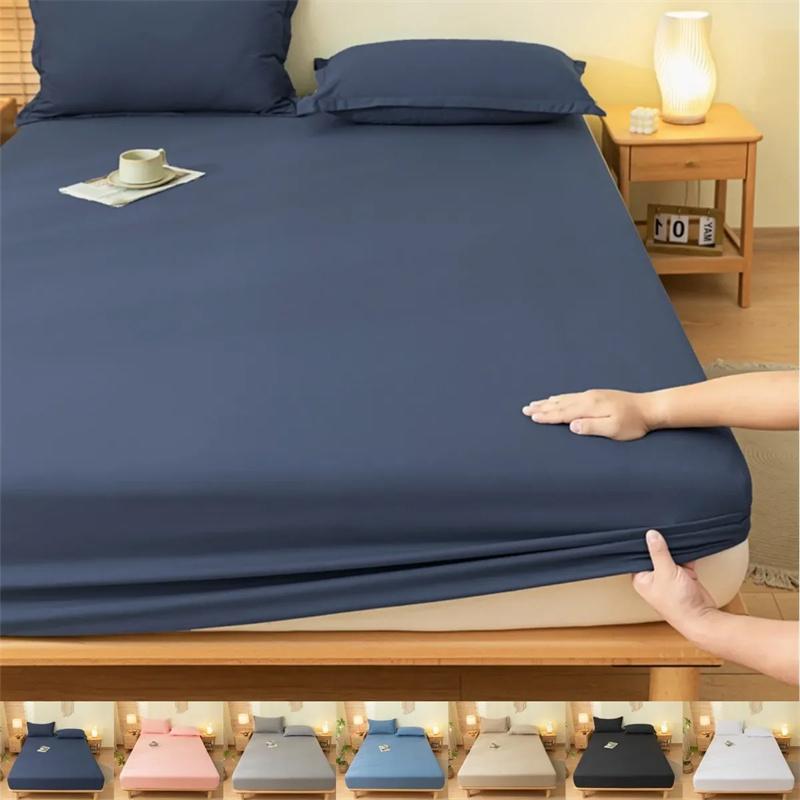 Soft Cotton Fitted Sheet Single Double Bed Mattress Cover with Elastic Band Bed Sheet Bed Linens Solid Color Sheet Mattress Topper