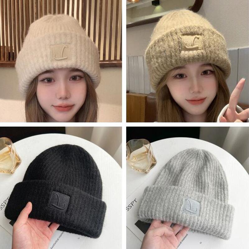Big head circumference wool hat women's autumn and winter loose warm pile cold hat big face small knitted ear hat