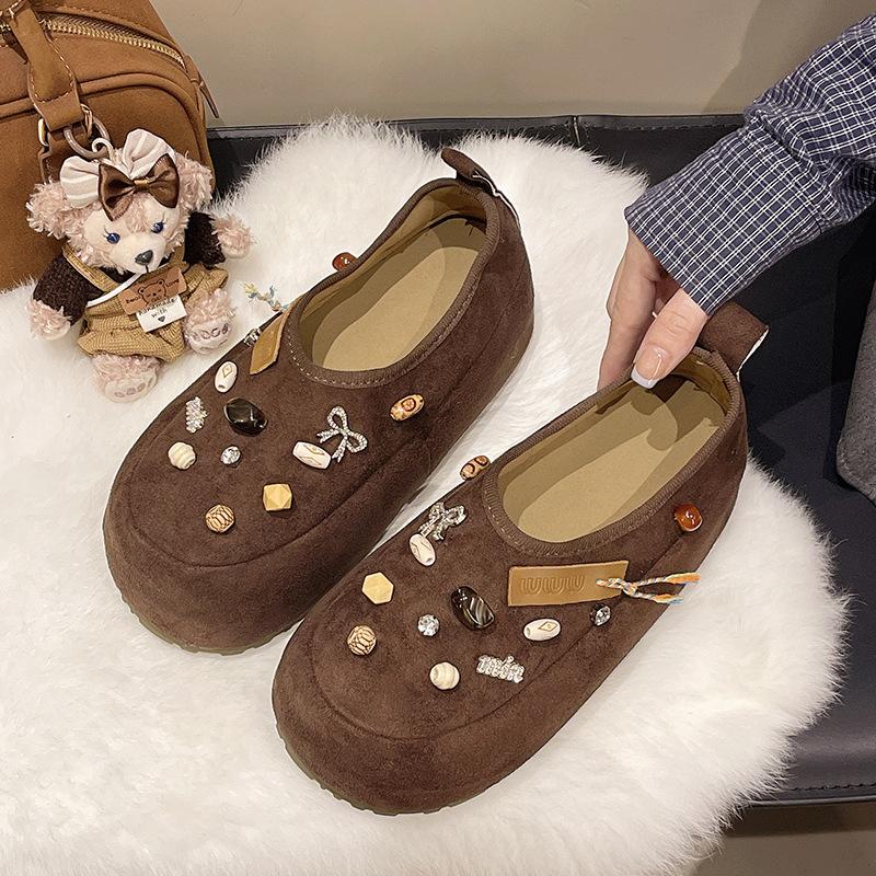 2025 new autumn niche design sense tassel outer wear one pedal sweet cool flat bottom inner height increasing Birkenstocks single shoes