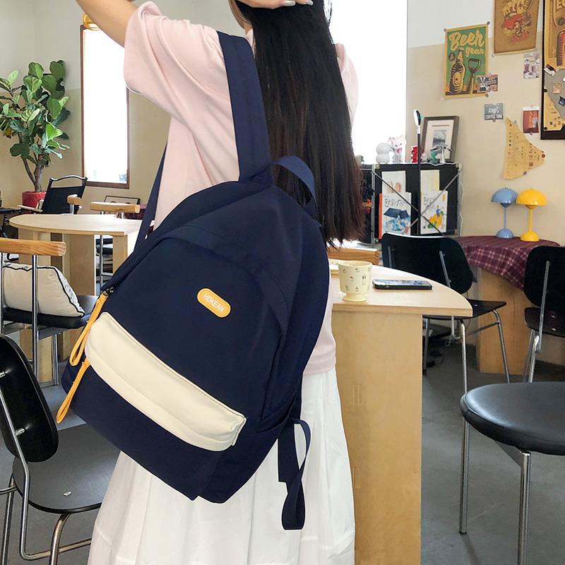 Middle School Student Contrast Color Schoolbag Women's Computer Backpack Lightweight Backpack
