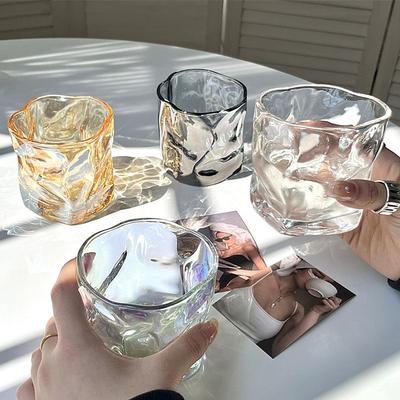 280ml 9.7oz Kreative Unregelmäßige Glastasse Kunstdesign Whiskey Cocktailgläser Saft Kaltgetränkebecher Zitronenwasser Milch Kaffeetassen