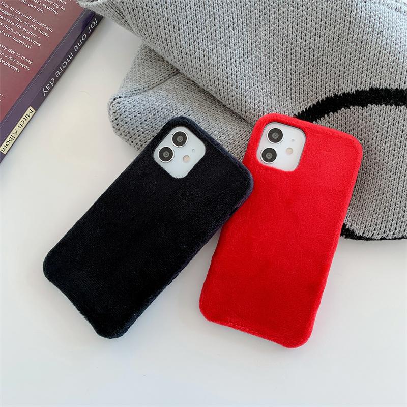 Velvet Winter Fabric Pouzdro na telefon pro Iphone 13 12 Mini 11 14 Pro Max Xs Xr 8 7 6s Plus Měkká hřejivá kožešina Chlupatý Fuzzy Plyš Zadní kryt