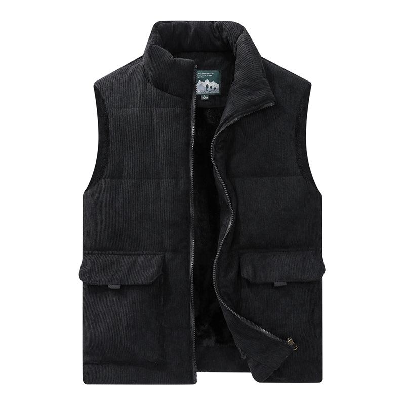 Men's Corduroy Coat with Thick Velvet Clip, Large Size Stand Up Collar, Camry Shoulder, Work Clothes, Down Cotton Tank Top