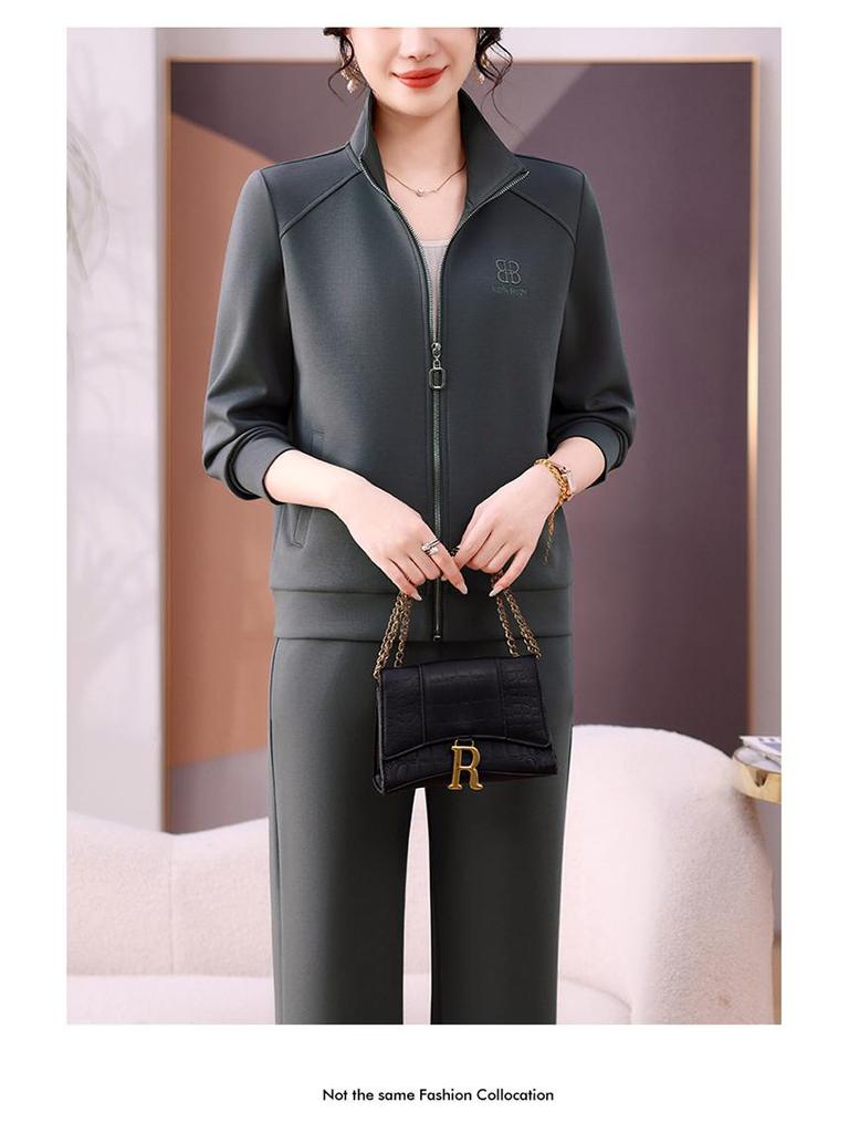 Damski modny zestaw dwuczęściowy: Kurtka z długim rękawem i spodnie z szerokimi nogawkami na wiosnę i jesień