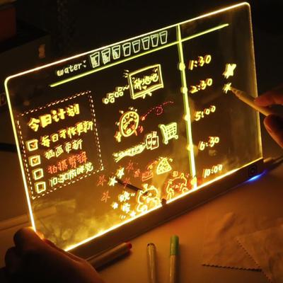 Pizarra LED Recargable Acrílico Memo Pad Borrable Pizarra de Mensajes Brillante Pizarra de Lista de Tareas Planificador Semanal Reutilizable