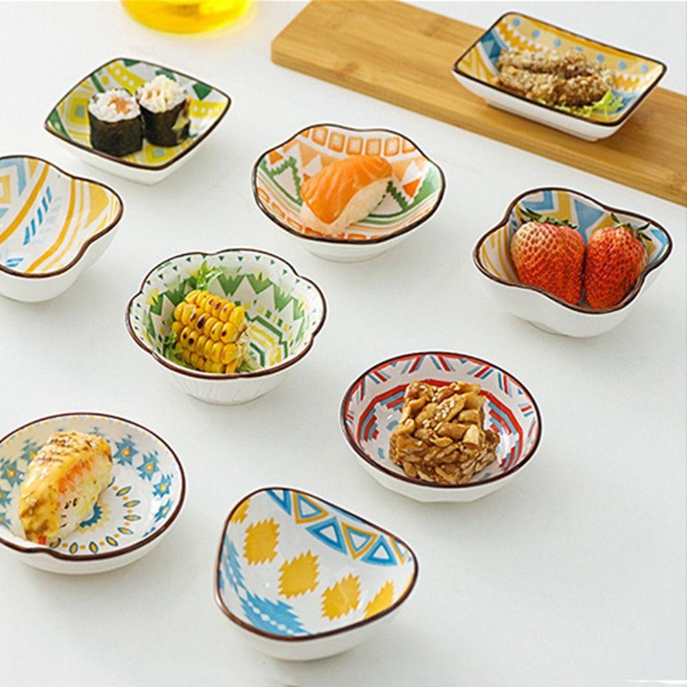 Bohemian Style Dipping Sauce Dish Underglaze Color Seasoning Dish Soy Sauce Vinegar Dish Household