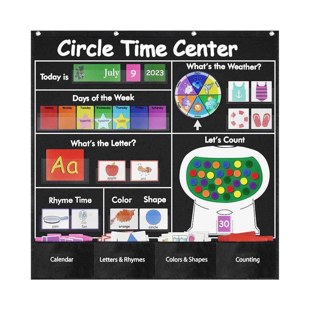 Educational Circle Time Center Pocket Chart Learning Weather Letter Number Calendar Pocket Chart for Classroom Wall