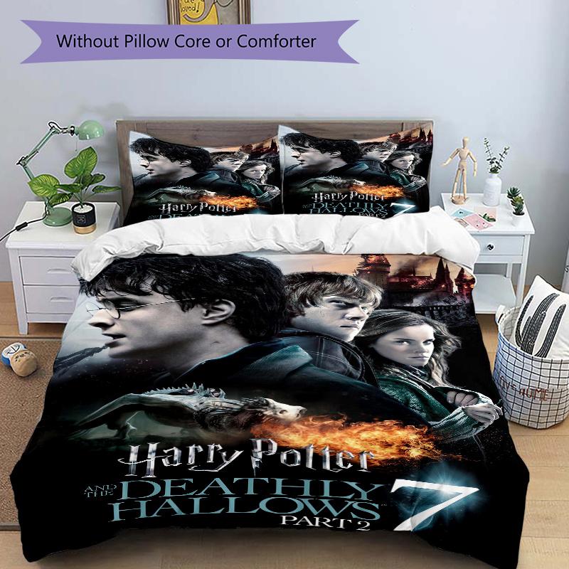 3pcs Harry Potter Deathly Hallows Part 2 Design Bedding Set - Includes 1 Quilt Cover and 2 Pillowcases, Comfortable Bedding